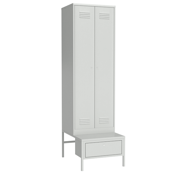 Металлический гардеробный шкаф для одежды на подставке с ящиком артикул 22606