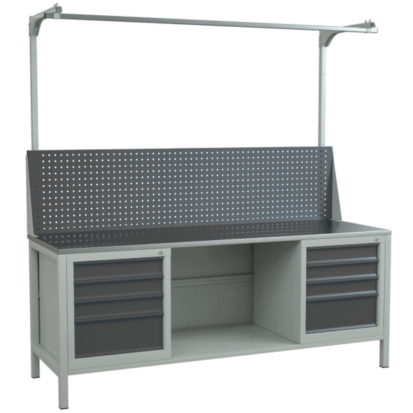 верстак 2000 с экраном с консолями и 2 тумбами с 4 выдвижными ящиками фото