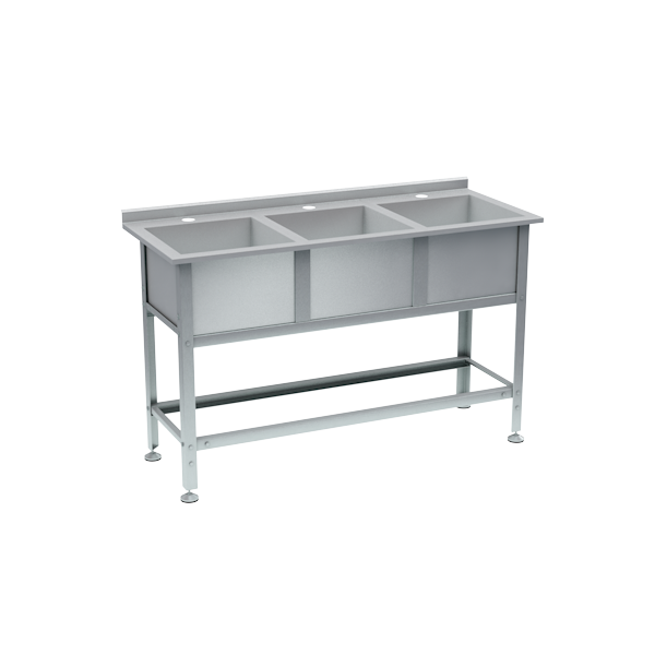 ванна моечная с бортом 3 раковины 870x1490x580 фото