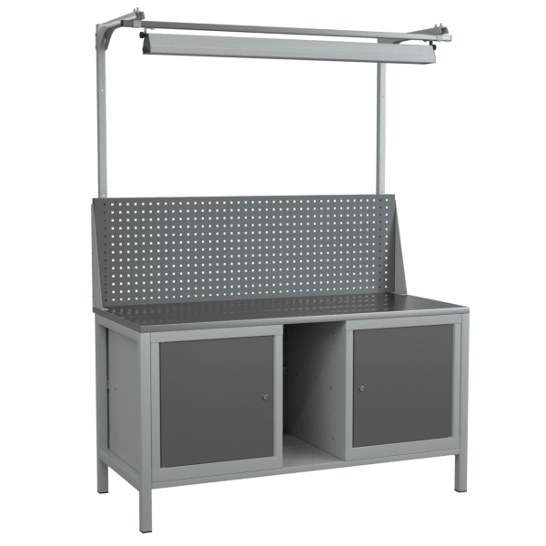 верстак 1500 с полкой, тумбами, светильником и экраном фото