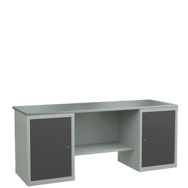 верстак 2000 с 2 тумбами с дверцами и полками (полка-стенка) фото