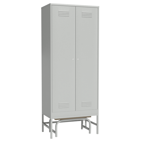 шкаф для раздевалок двухсекционный с выдвижной скамьей фото