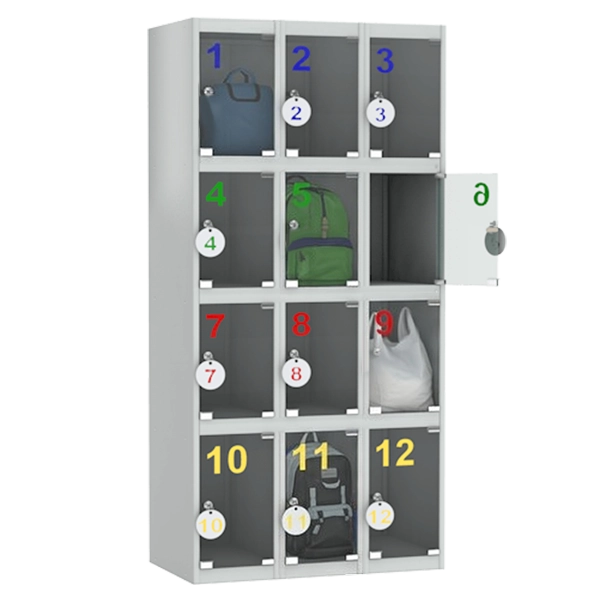 шкаф для сумок на 12 ячеек с дверцами из оргстекла