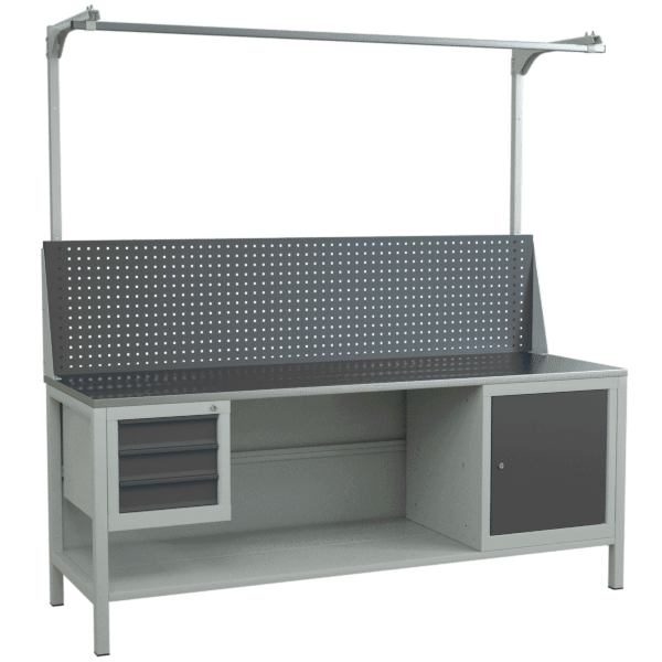 верстак 2000 с экраном с консолями, распашной тумбой и подвесной тумбой с 3 ящиками фото