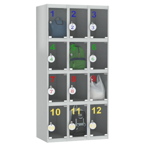 шкаф для сумок на 12 ячеек с дверцами из оргстекла