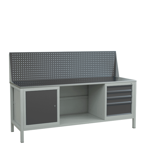 верстак 2000 с экраном, тумбой с полкой и тумбой с выдвижными ящиками фото