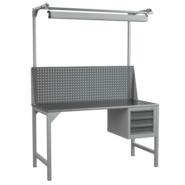 верстак 1500 с экраном, подвесной тумбой и светильником фото