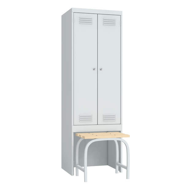 Шкаф металлический гардеробный со скамьей