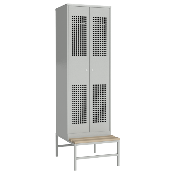 шкаф для раздевалки перфорированный на подставке со скамьей фото