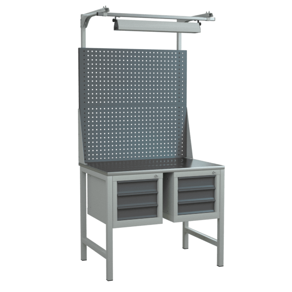 верстак 1000 с экраном, светодиодным светильником и 2 подвесными тумбами фото