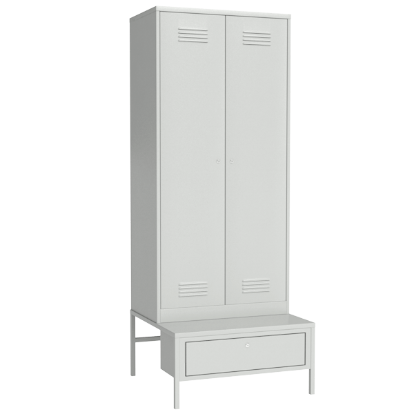 Металлический гардеробный шкаф для раздевалок на подставке с ящиком артикул 22806