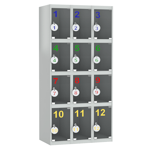 шкаф для сумок на 12 ячеек с дверцами из оргстекла