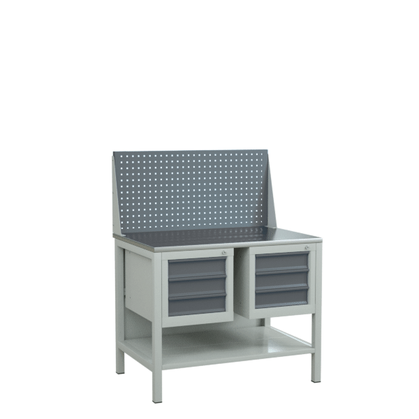 верстак 1000 с полкой и 2 подвесными тумбами с 3 выдвижными ящиками фото