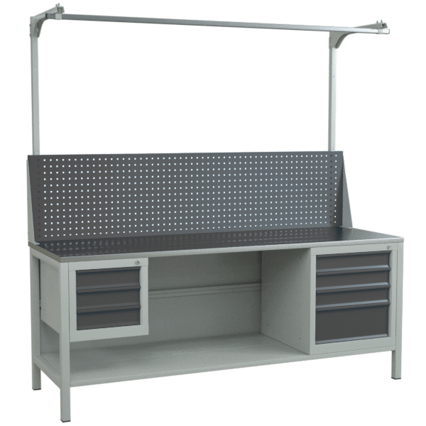 верстак 2000 с экраном с консолями и 2 тумбами с выдвижными ящиками фото