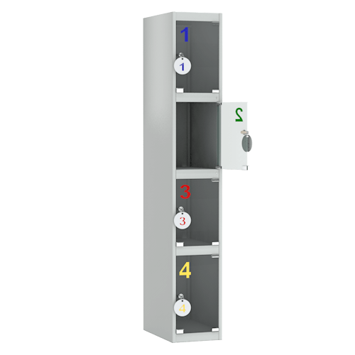 шкаф для сумок на 4 ячейки с дверцами из оргстекла