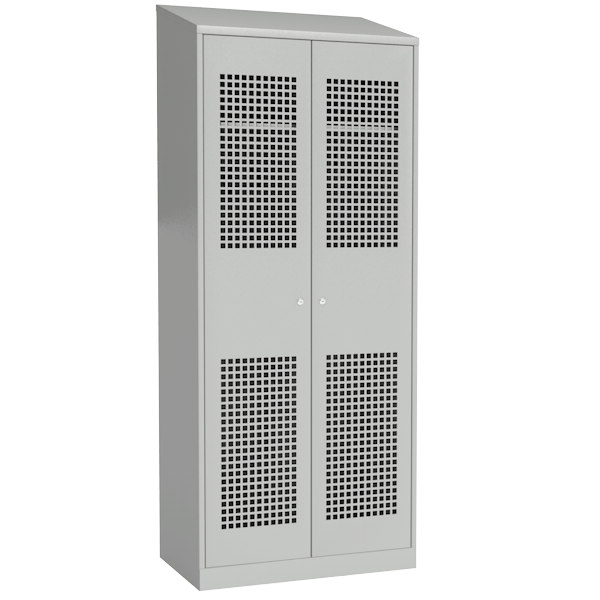 шкаф для раздевалки с перфорированными дверьми со скошенной крышей фото