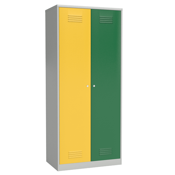 Шкаф раздевальный двухсекционный с цветными дверцами
