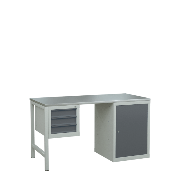 верстак 1500 с подвесной тумбой и тумбой с полками фото