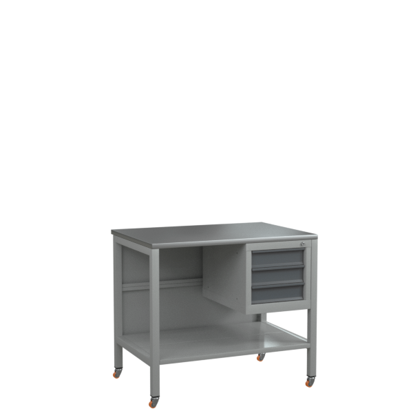 верстак на колесах 1000 с полкой и тумбой с 3 выдвижными ящиками фото