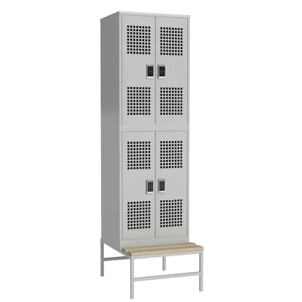 сварной шкаф для одежды со скамьей на подставке с перфорированными дверцами и электронным замком фото