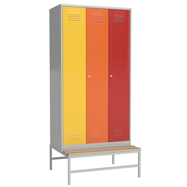 Цветной шкаф для одежды секционный сварной на подставке со скамьей артикул 22737