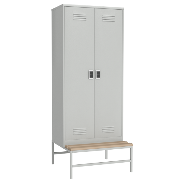 шкафчик металлический для одежды на подставке со скамейкой и электронным замком фото