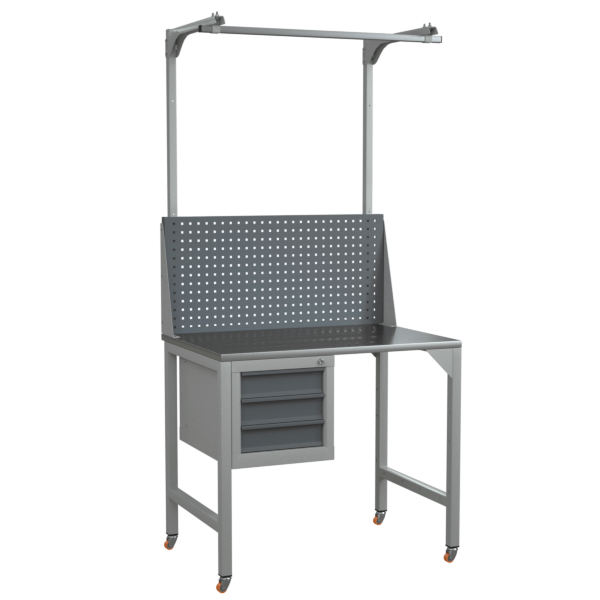 верстак на колесах 1000 с тумбой с 3 выдвижными ящиками и экраном с консолями фото