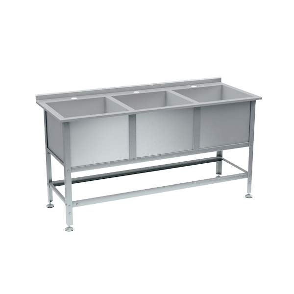 ванна моечная с бортом 3 раковины 870x1790x680 фото