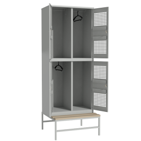 сварной шкаф для одежды со скамьей на подставке с перфорированными дверцами фото