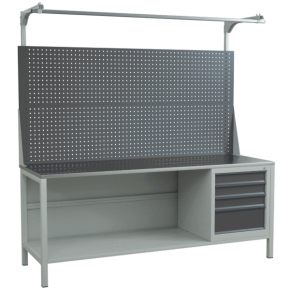 верстак 2000 с тумбой с 4 выдвижными ящиками и двойным экраном с консолями фото