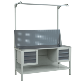 верстак 1500 с полкой, экраном с консолями и 2 подвесными тумбами на 3 ящика фото