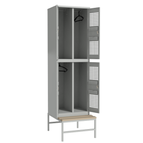 сварной шкаф для одежды со скамьей на подставке с перфорированными дверцами фото