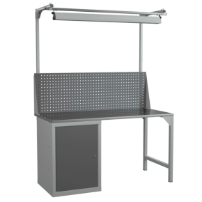 верстак 1500 с тумбой, светильником и экраном с консолями фото