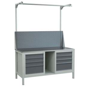 верстак 1500 на 2 тумбы с экраном с консолями фото