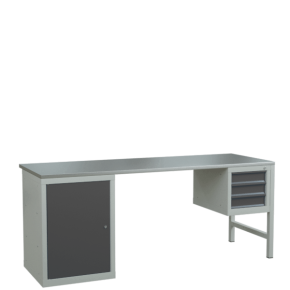 верстак 2000 с тумбой с дверцей и 2 полками и подвесной тумбой с 3 ящиками фото