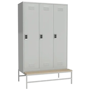 шкаф металлический для хранения сменной одежды на подставке со скамьей и электронным замком фото