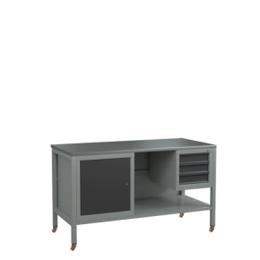 верстак 1500 с 2 инструментальными тумбами, полкой и колёсами фото