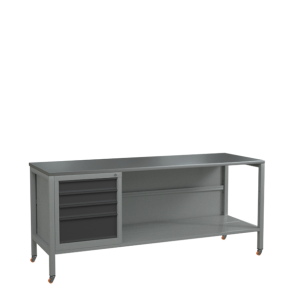 верстак 2000 с колёсами, полкой и тумбой с 4 выдвижными ящиками фото