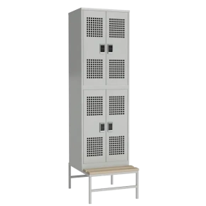 сварной шкаф для одежды со скамьей на подставке с перфорированными дверцами и электронным замком фото