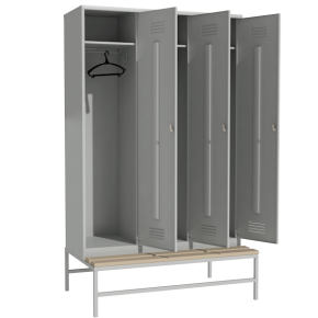 раздевальный шкаф для одежды на подставке со скамьей фото