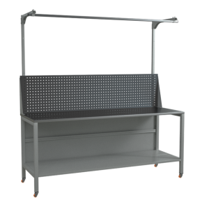 верстак 2000 с колёсами, одинарным экраном с консолями и полкой фото