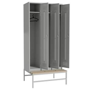 шкаф для одежды в раздевалку с деревянной скамьей фото