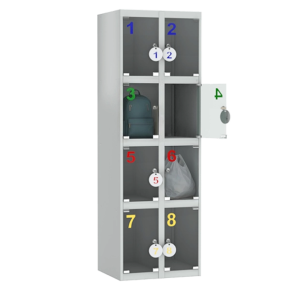 шкаф для сумок на 8 ячеек с дверцами из оргстекла