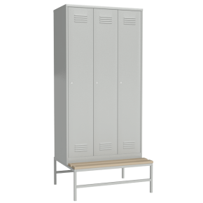 металлический шкаф для одежды с замком на подставке со скамьей фото