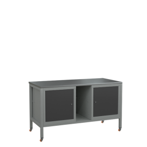 верстак 1500 с 2 тумбами, полкой и поворотными колёсами фото