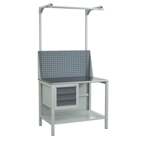 верстак 1000 с подвесной тумбой с 3 выдвижными ящиками и экраном с консолями фото