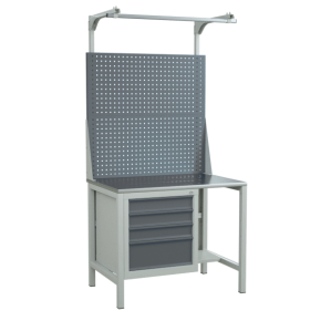 верстак 1000 с двойным экраном и тумбой с 4 выдвижными ящиками фото