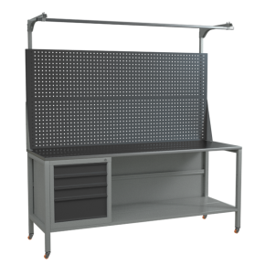 верстак 2000 с колёсами, двойным экраном и тумбой с 4 выдвижными ящиками фото