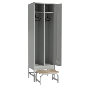 шкаф для раздевалки двухсекционный с выдвижной скамьей фото