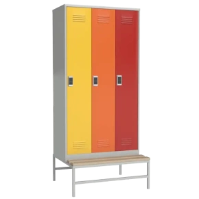 цветной шкаф для одежды секционный сварной на подставке со скамьей и электронным замком фото
